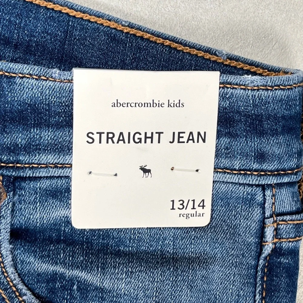 New Abercrombie Kids Straight Jean 13/14 Blue Medium Wash Adjustable Waist NWT